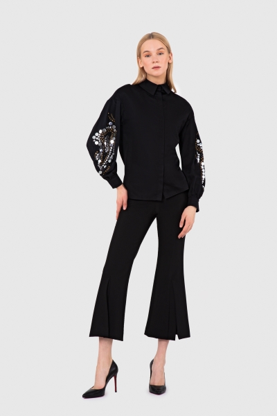  GIZIA - Black Blouse With Sequin Detailed Sleeves