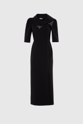 Gizia Stone Embroidered Detailed Midi Length Black Dress. 2