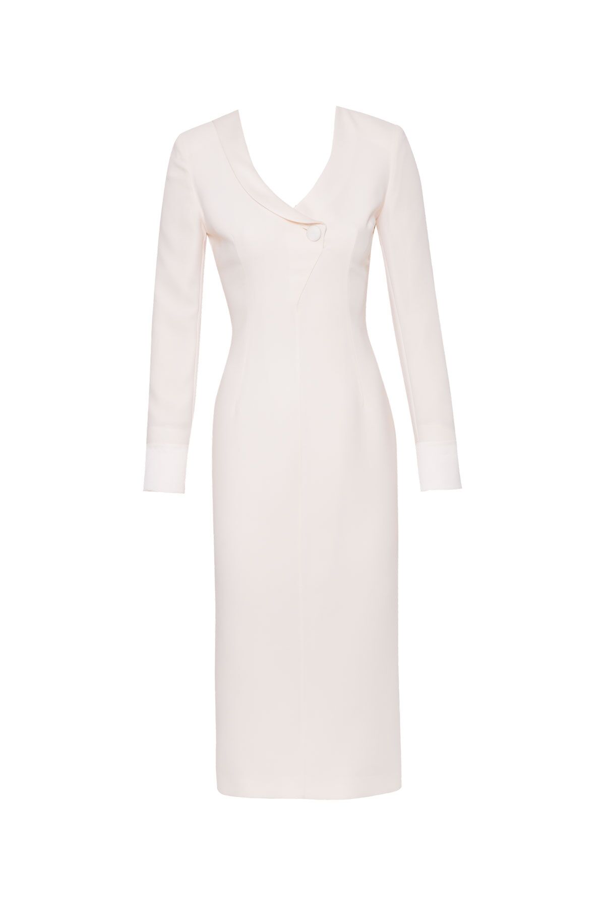 GIZIAGATE - Long Sleeve Belt Fitted Classic Beige Dress