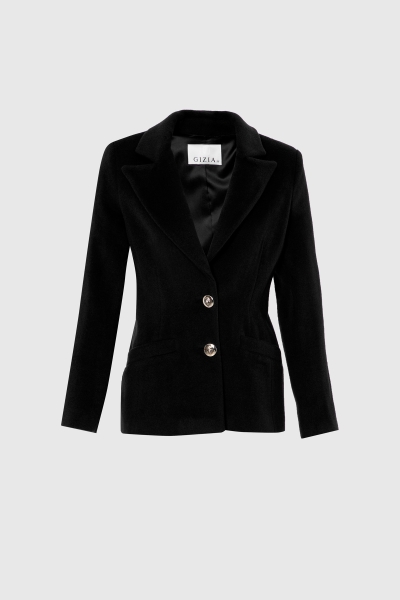  GIZIA - Cachet Fabric Black Blazer Jacket With Metal Buttons