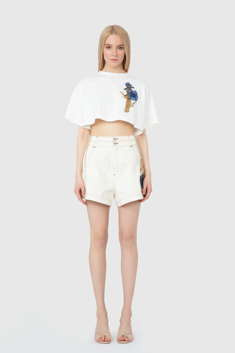 Gizia Ecru Crop Top With Embroidery Embroidery Detail. 1