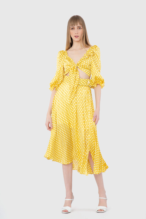 Gizia Asymmetrical Pleated Belt Yellow Skirt. 1