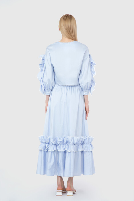 Gizia Embroidery Detailed Ruffled Long Iced Blue Skirt. 3