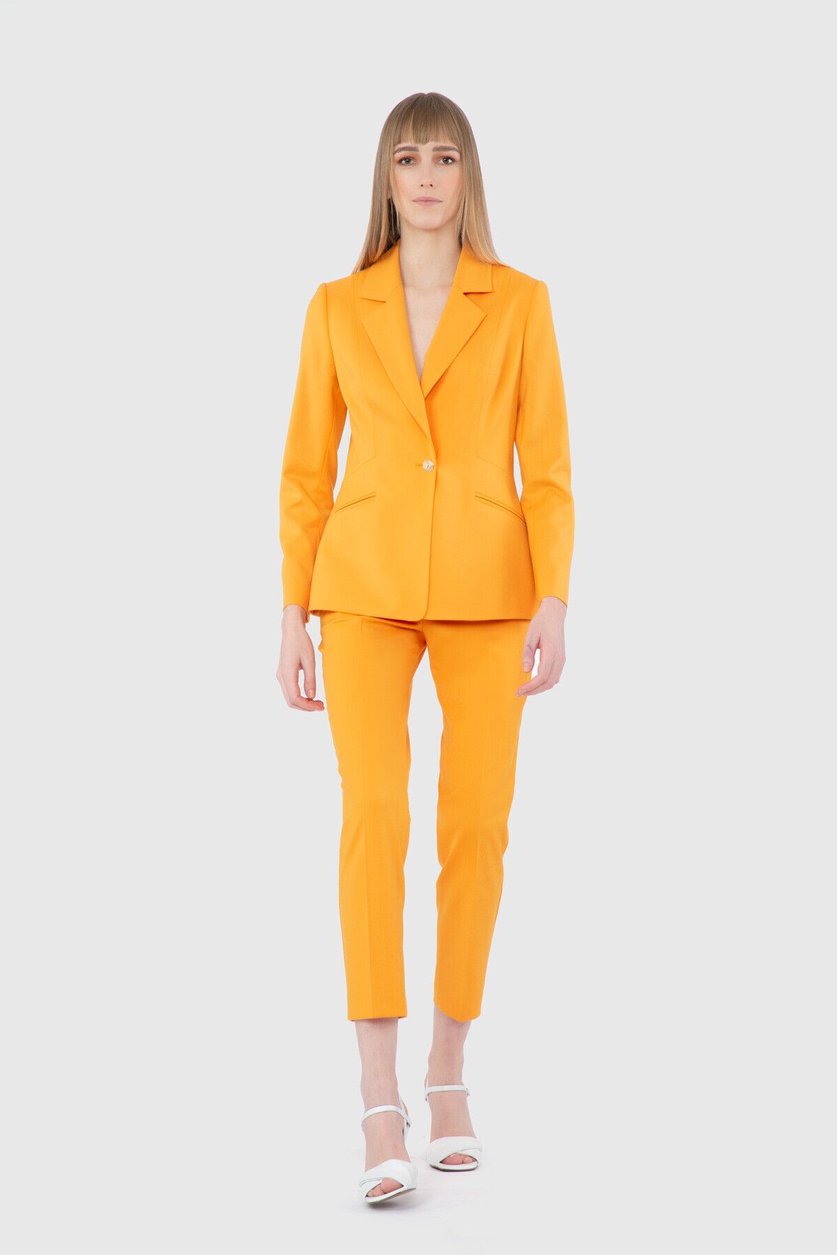  GIZIA - Fit Cut Blazer Single Button Orange Jacket