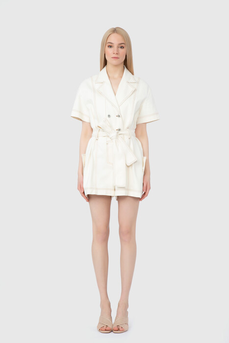 Gizia Contrast Stitch Detail White Jumpsuit. 1