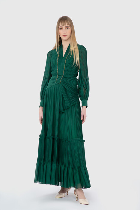 Gizia Layered Ruffle Detailed Green Dress. 1