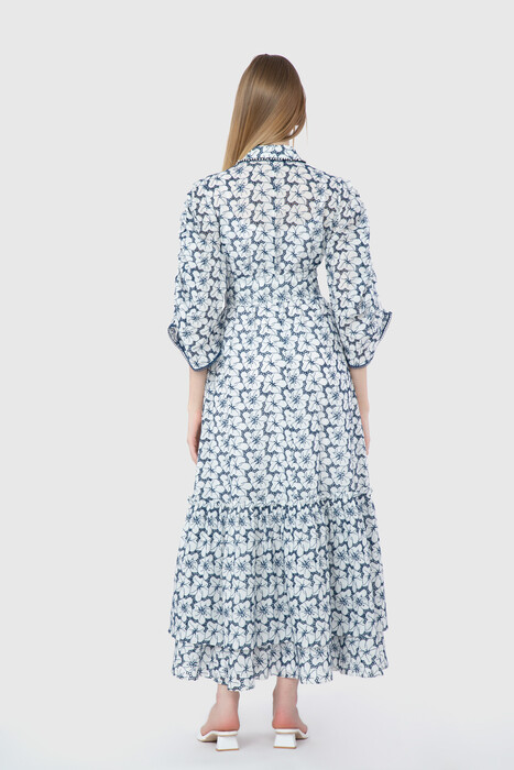 Gizia Collar Embroidered Detailed Belted Blue Dress. 3