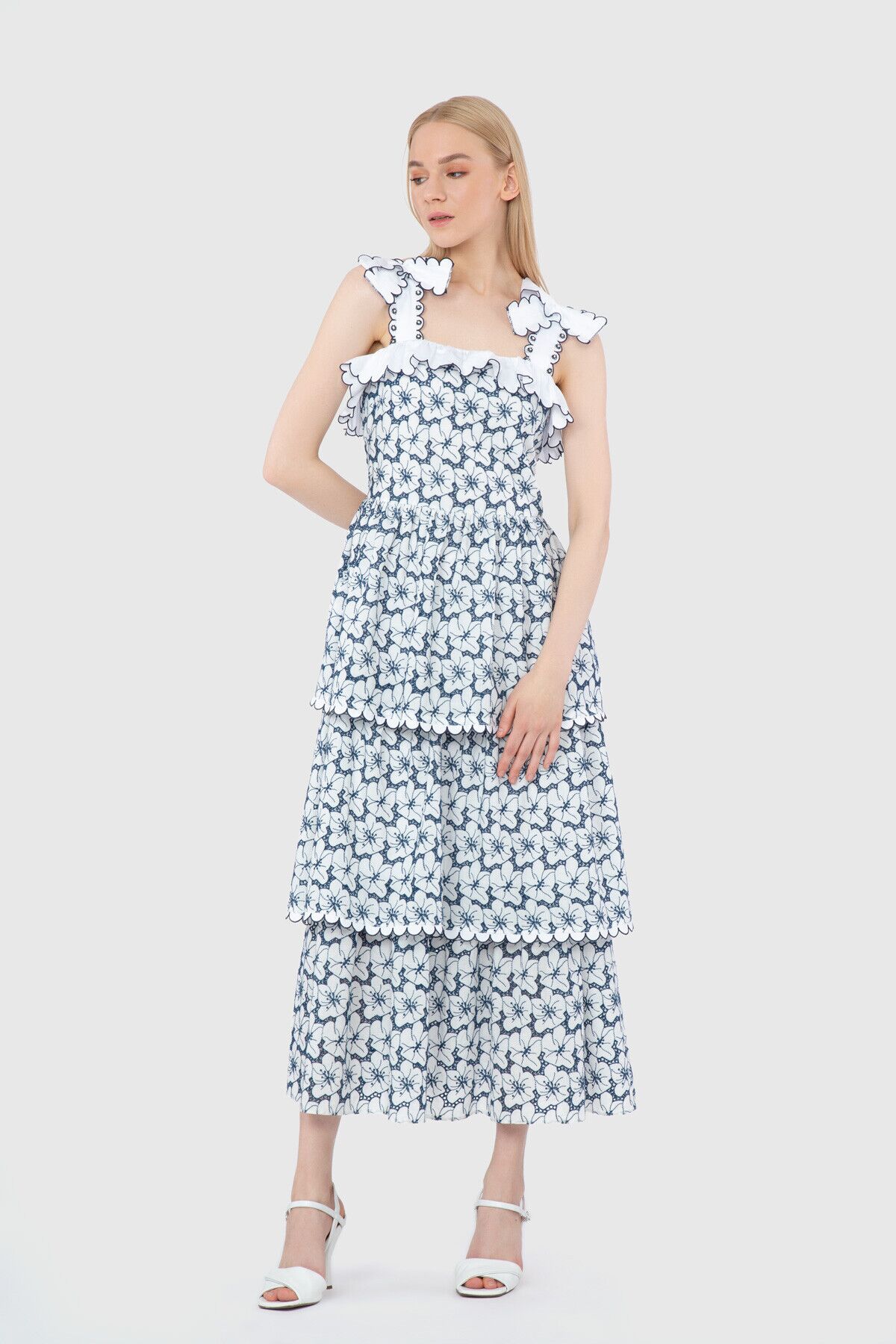 GIZIA - Embroidered Detailed Ankle Length Blue Dress