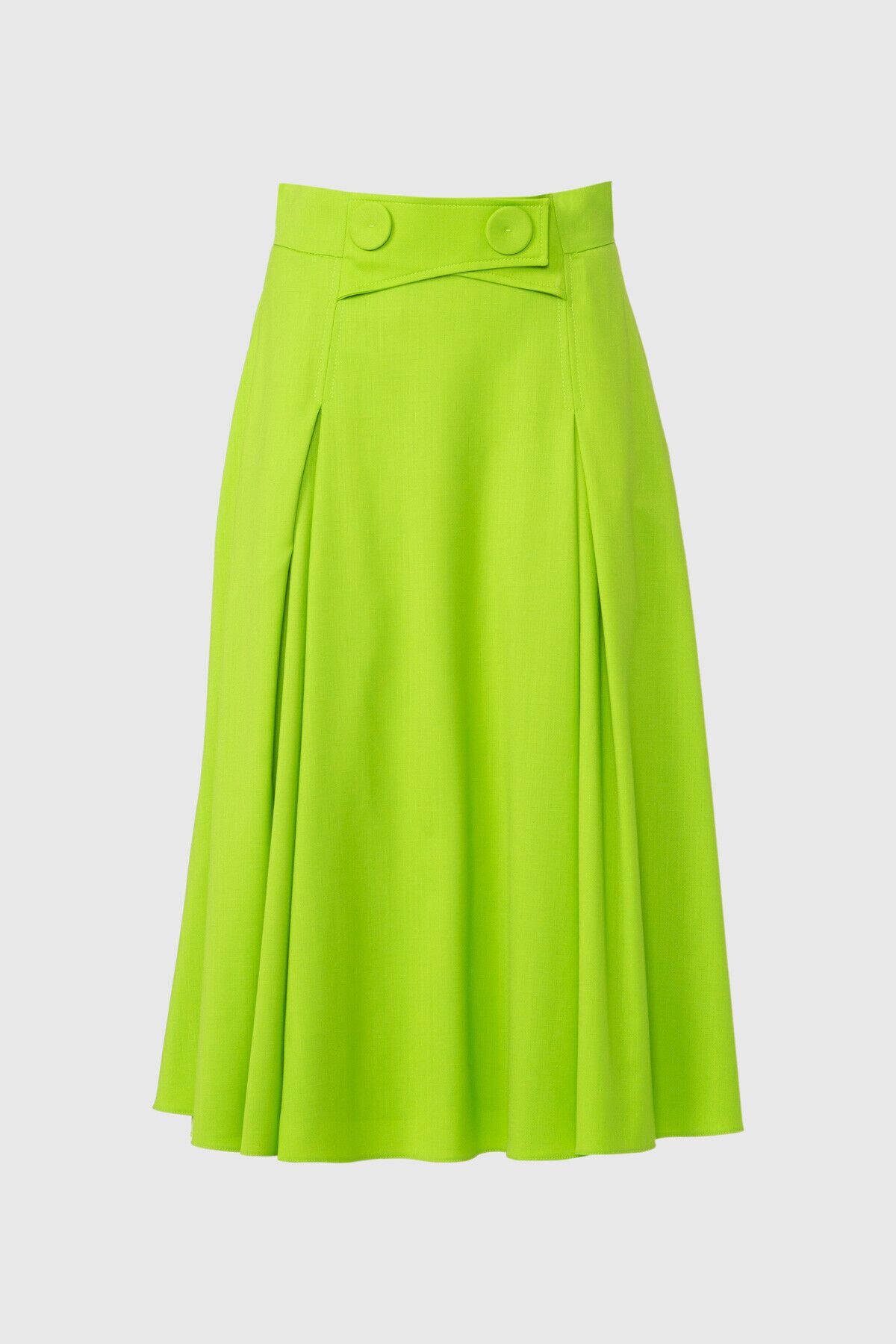  GIZIA - High Waist Button Detailed Midi Length Green Skirt