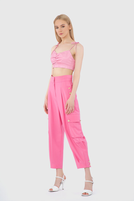 Gizia Metallic Button Detailed Cargo Relaxed Cut Pink Trousers. 3