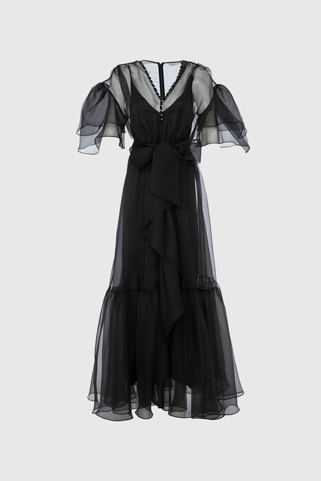  GIZIA - Boncuk Ve Taş İşlemeli, Uzun Organze Siyah Düğün Elbisesi