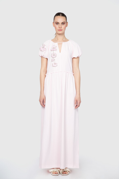  GIZIAGATE - Embroidered Detailed Slit Long Pink Dress
