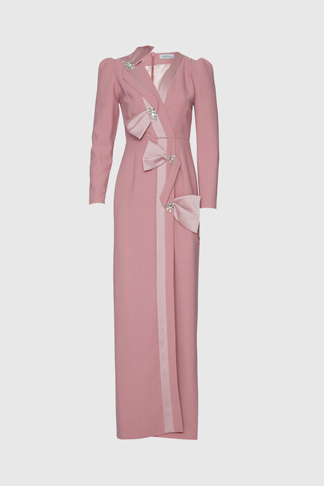 Gizia Stone Detailed Long Pink Dress. 1