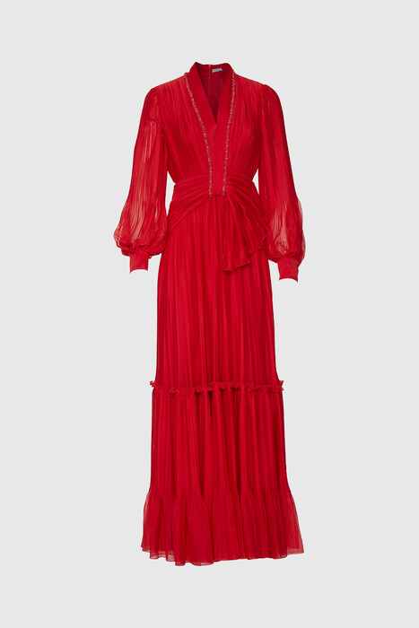 GIZIA - Layered Ruffle Detailed Red Dress