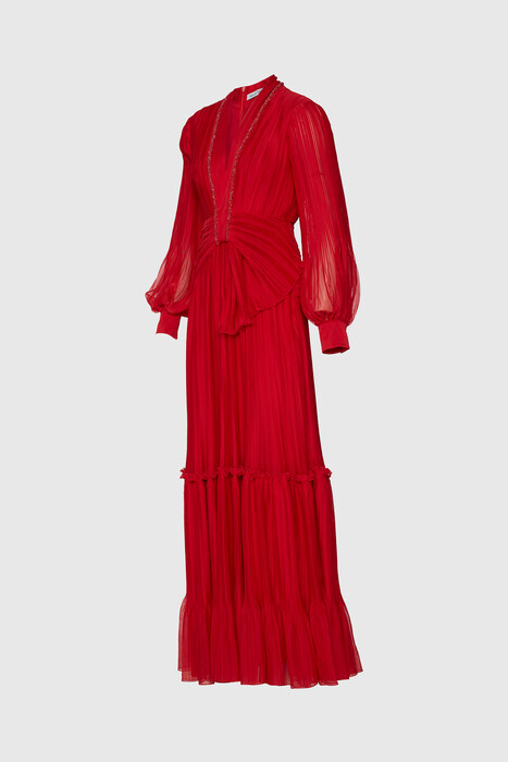 Gizia فستان أحمر مزين بطبقات. 2