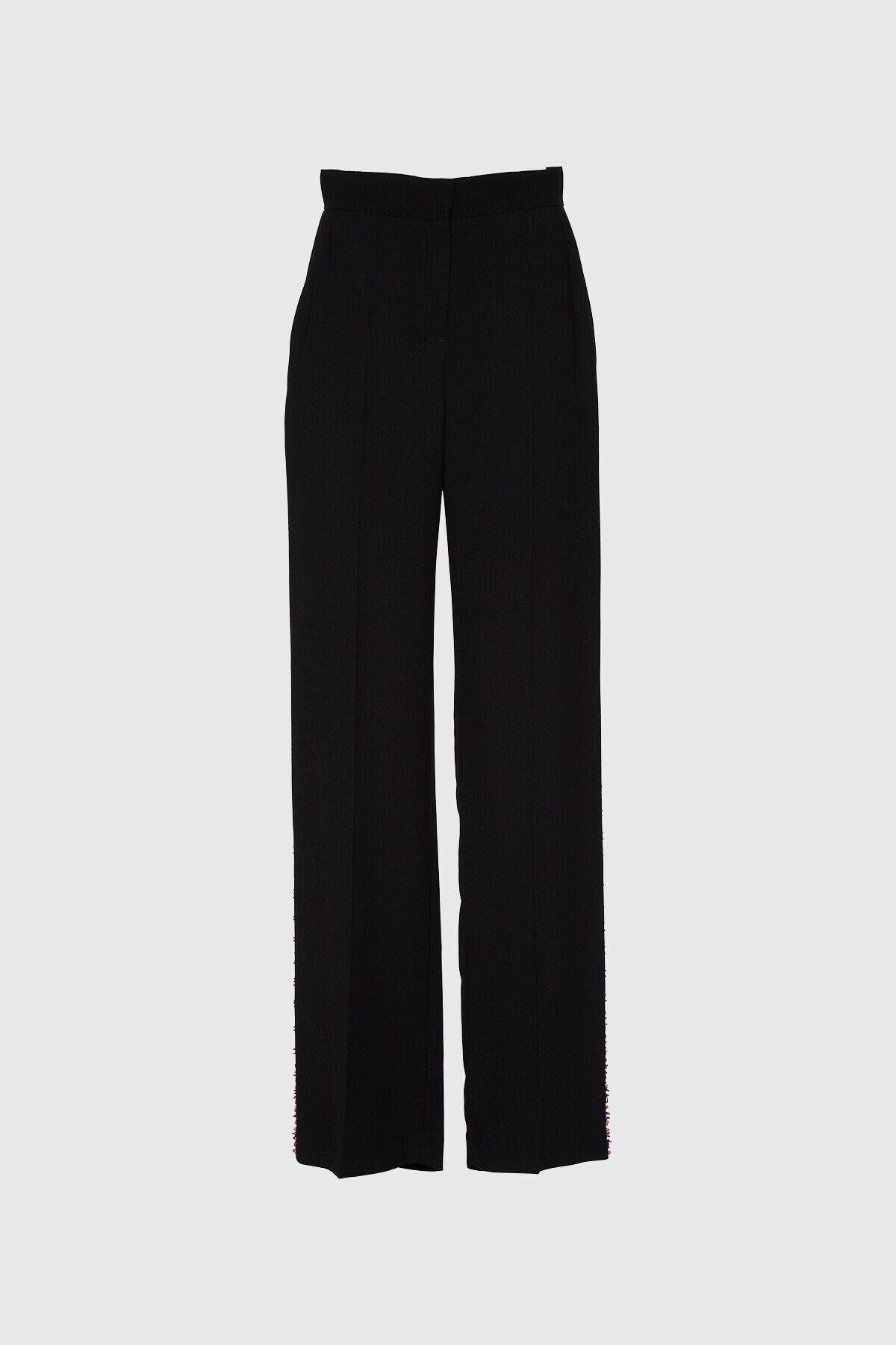 GIZIA - Yanı Boncuk İşleme Detaylı Yüksek Bel Geniş Paça Siyah Pantolon