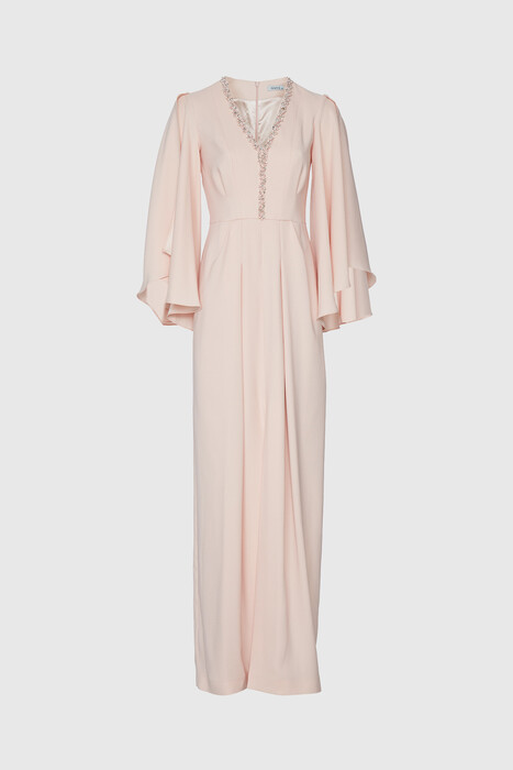  GIZIA - Slit Cape Sleeves Embroidered Detailed Long Pink Dress