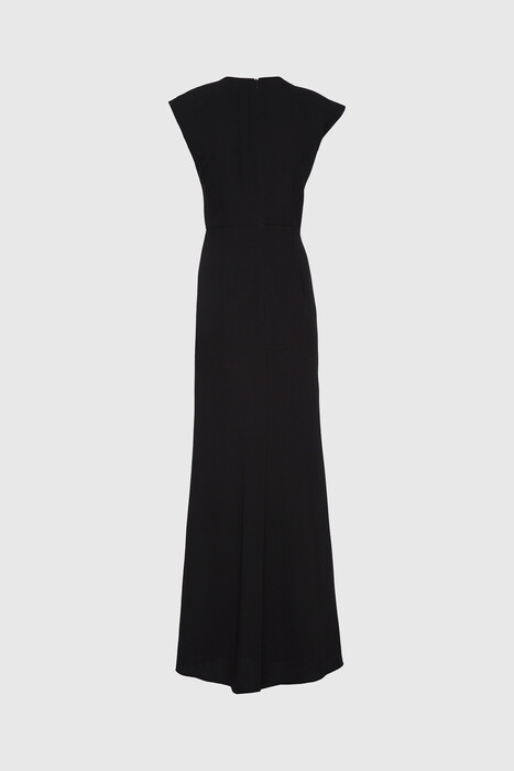Gizia Ruffle Detailed V-Neck Embroidered Long Black Dress With Slits. 2