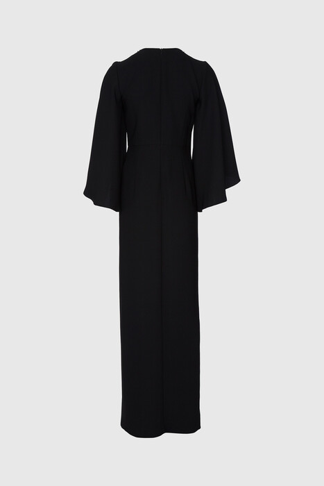 Gizia Slit Cape Sleeves Embroidered Detailed Long Black Dress. 3
