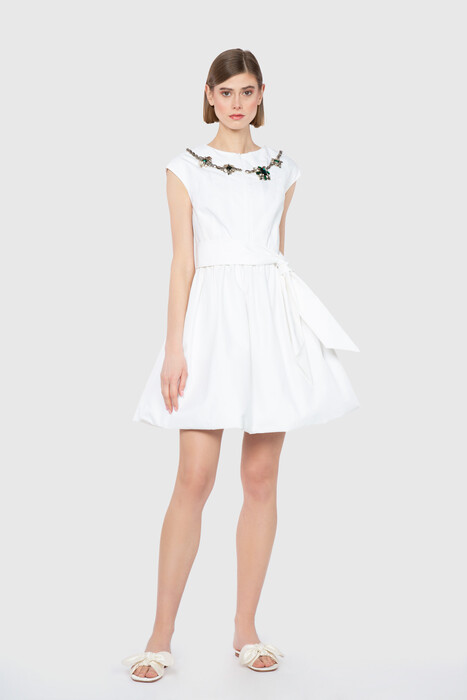  GIZIAGATE - Dice Kayek İşleme Yaka Detaylı Mini Tasarım Elbise