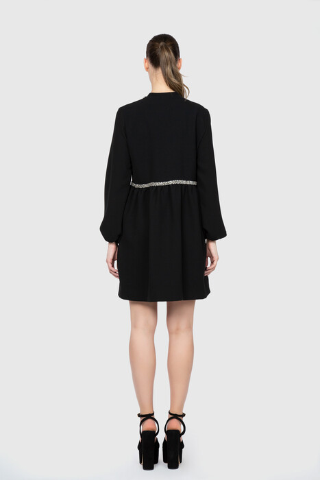 Gizia Drop Slit Collar Embroidered Black Dress. 1