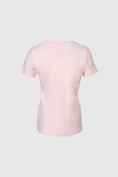 Gizia Embroidered Embroidery Detailed V-Neck Basic Pink Tshirt. 3