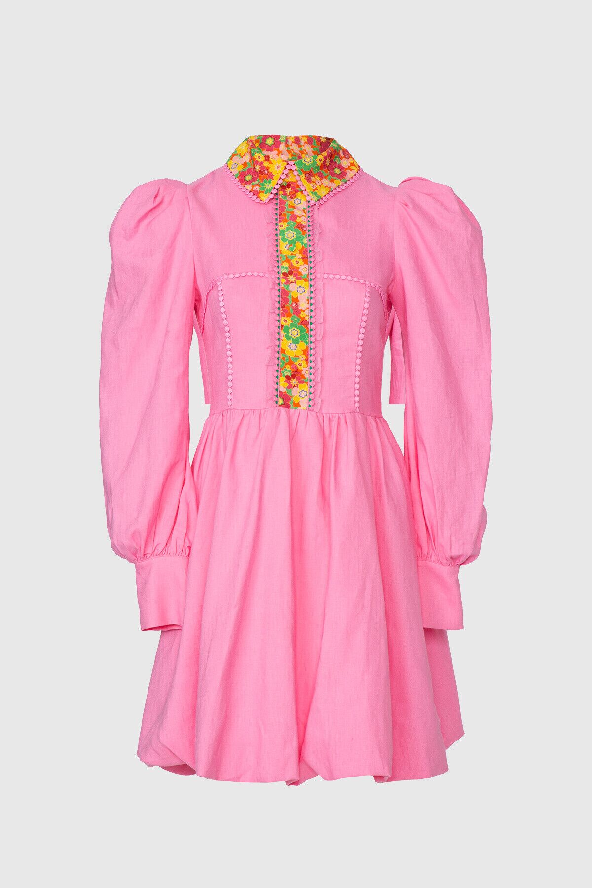 GIZIA - Pink Dress With Pattern Embroidered Collar