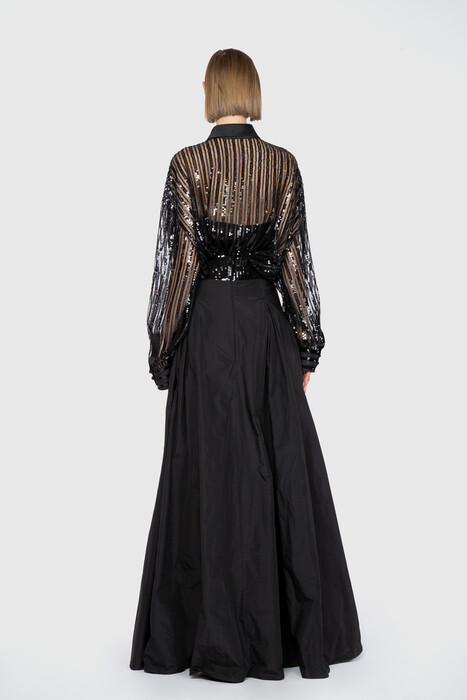 Gizia Shirt Collar Transparent Detailed Embroidered Long Dress. 2