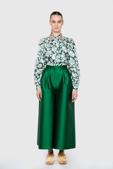  GIZIAGATE - Embroidered Collar Detailed Patterned Green Blouse