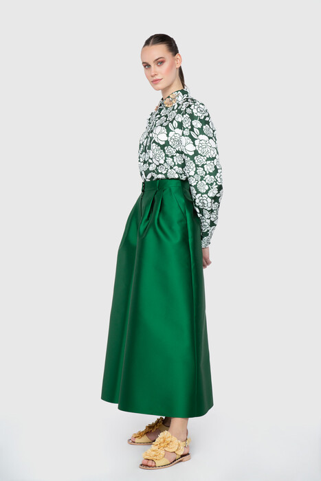 Gizia Embroidered Collar Detailed Patterned Green Blouse. 2