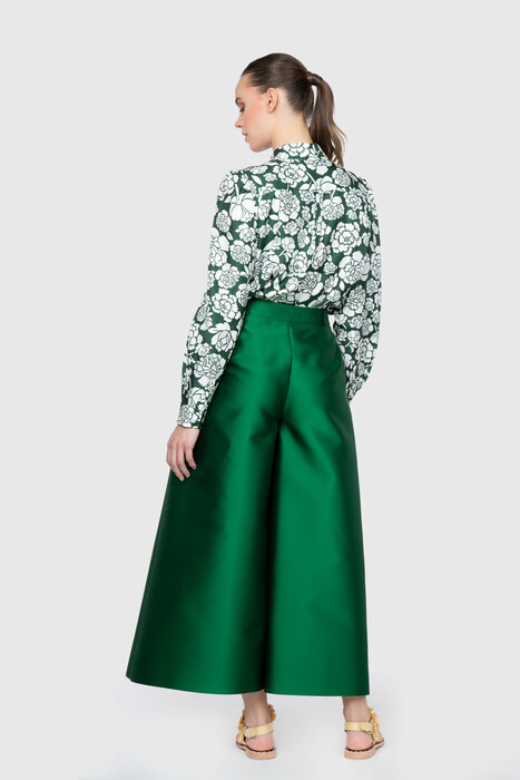 Gizia Embroidered Collar Detailed Patterned Green Blouse. 3