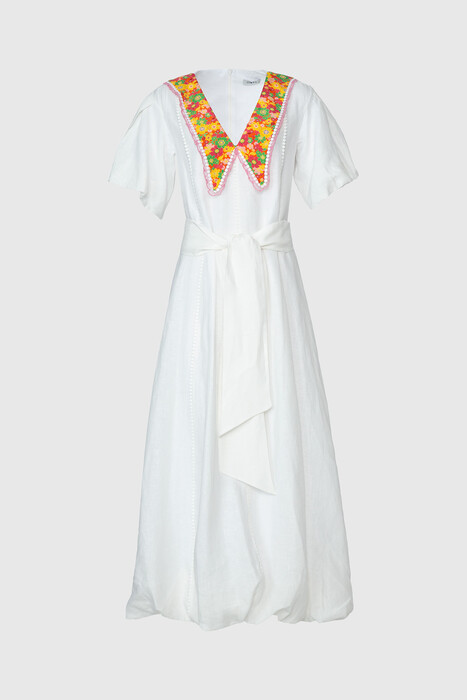 Gizia Floral Embroidered Detailed Ecru Dress. 1