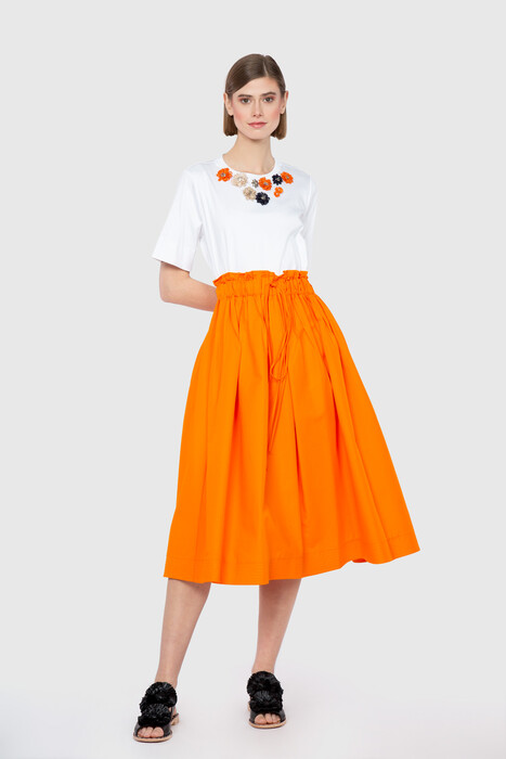 Gizia Ruffle Detailed Knee Length Voluminous Orange Skirt. 3