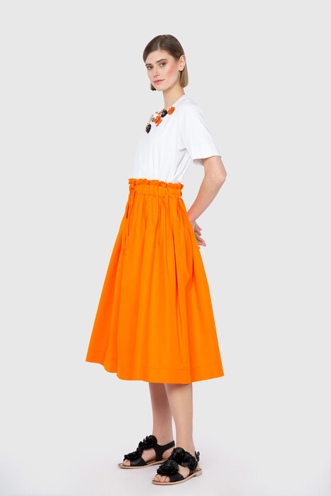 Gizia Ruffle Detailed Knee Length Voluminous Orange Skirt. 1