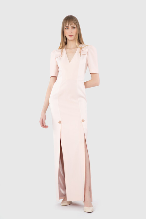 GIZIA - Front Double Slit Embroidered Detailed Pink Evening Dress
