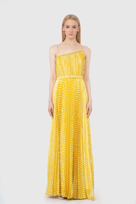 Gizia With Stripe Accessory Strap Pleated Yellow Dress. 1