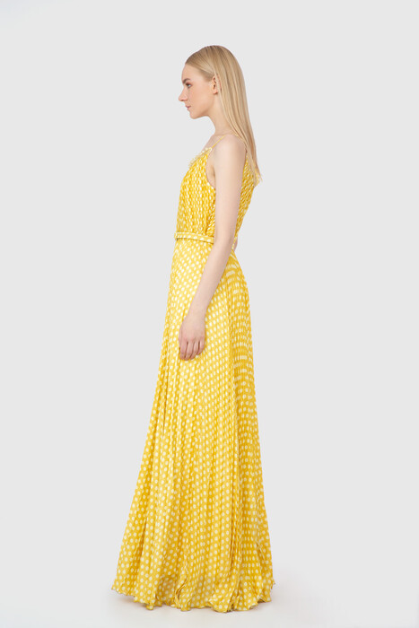 Gizia With Stripe Accessory Strap Pleated Yellow Dress. 2