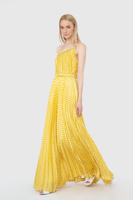 Gizia With Stripe Accessory Strap Pleated Yellow Dress. 3