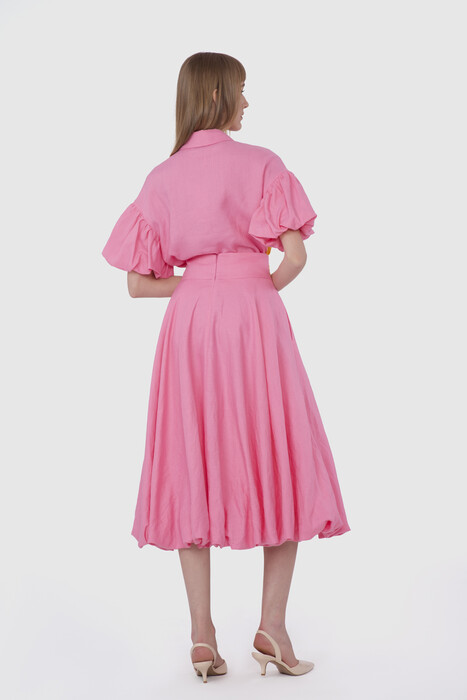Gizia Belt Embroidered Pleated Midi Pink Skirt. 4