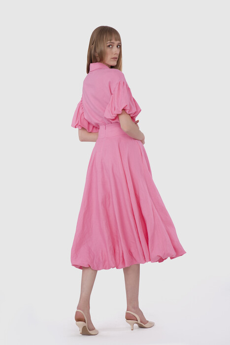 Gizia Belt Embroidered Pleated Midi Pink Skirt. 2