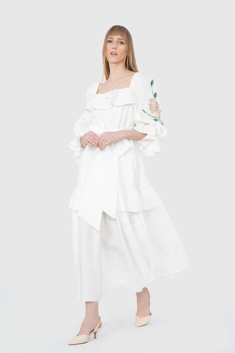 Gizia فستان أبيض طويل منقوش. 2