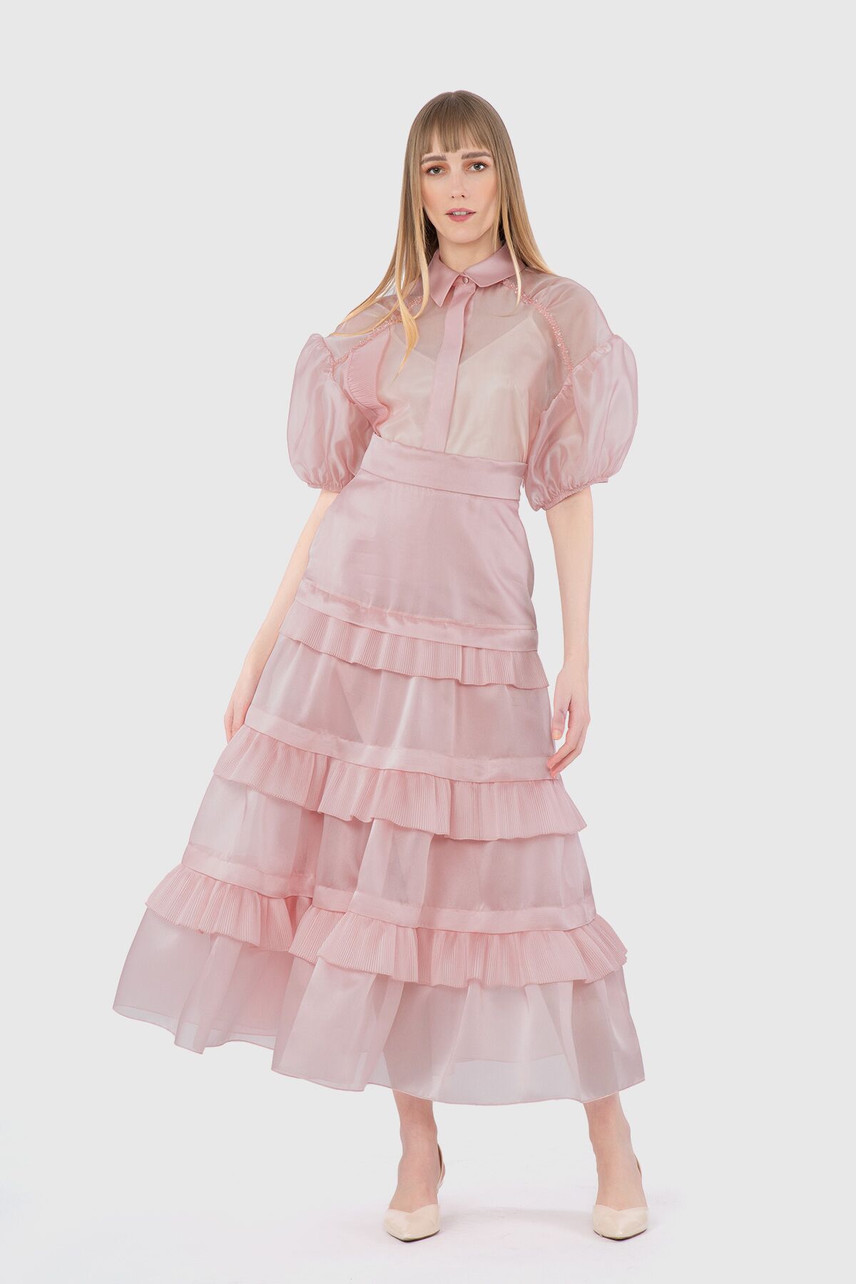 GIZIA - Pleated Pink Midi Skirt