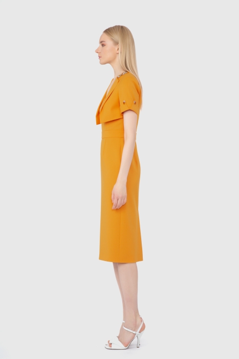 Gizia Embroidered Collar Detailed Midi Length Orange Dress. 2