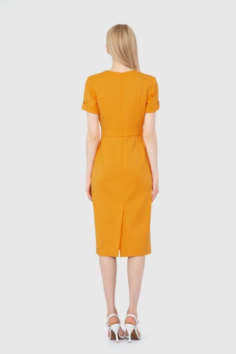 Gizia Embroidered Collar Detailed Midi Length Orange Dress. 3