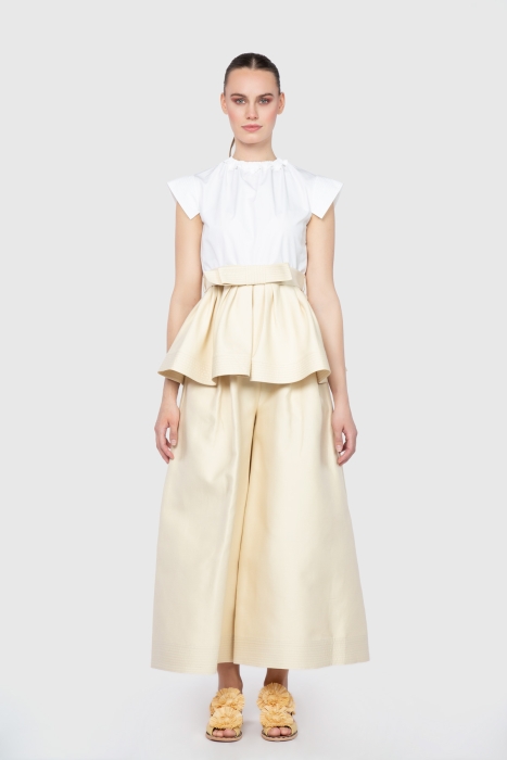 Gizia Pleated Detailed Yellow Wide Leg Trousers. 1