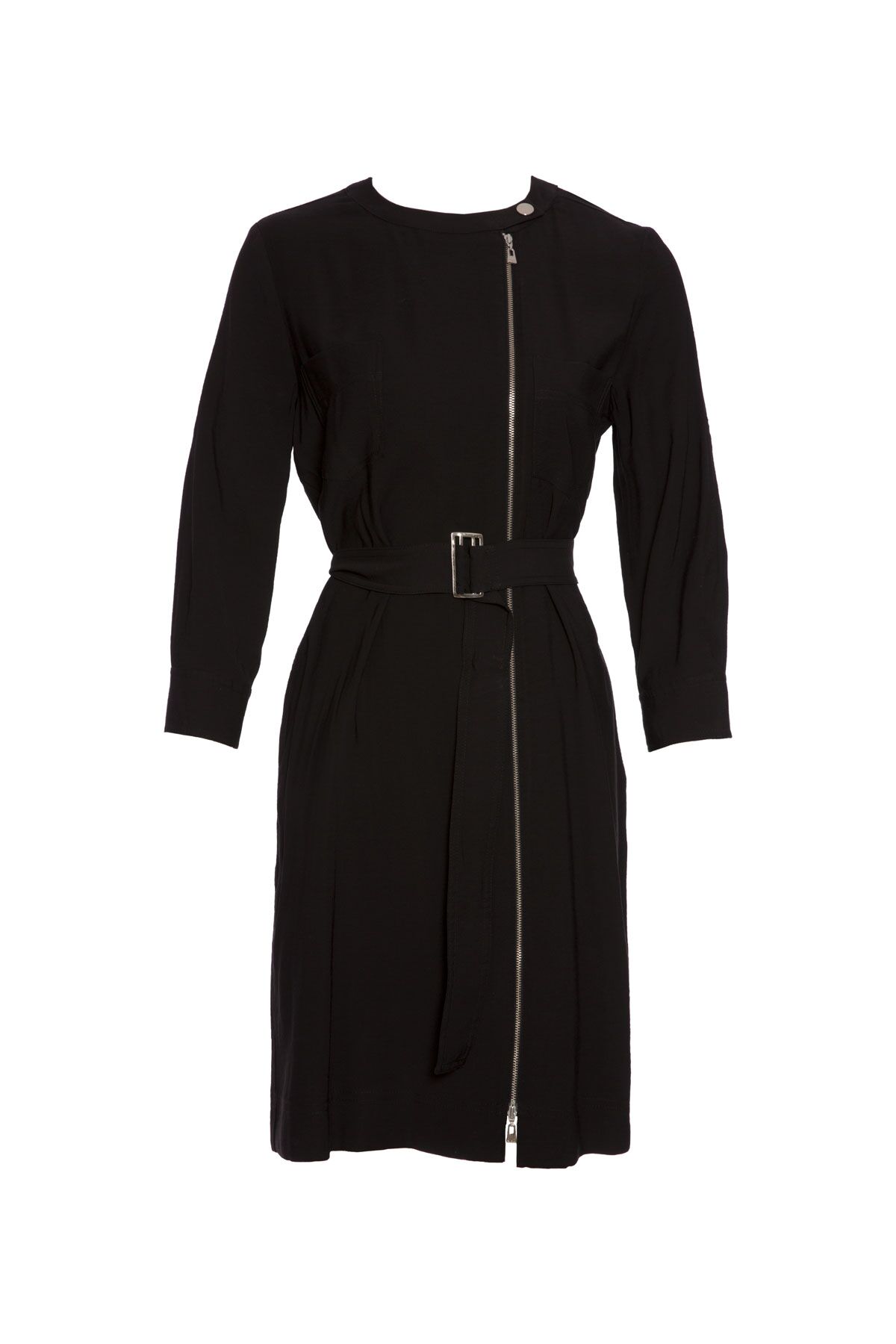 KIWE - Zipper Detailed Two Pocket Belted Black Dress