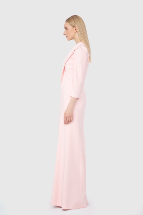 Gizia Asymmetrical Collar And Embroidered Detailed Long Salmon Dress. 1