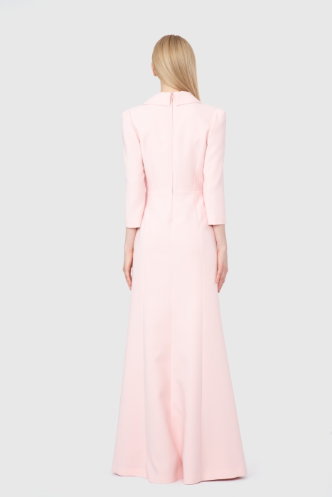 Gizia Asymmetrical Collar And Embroidered Detailed Long Salmon Dress. 4