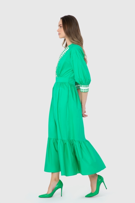 Gizia Embroidered Three Quarter Sleeve Green Long Dress. 2