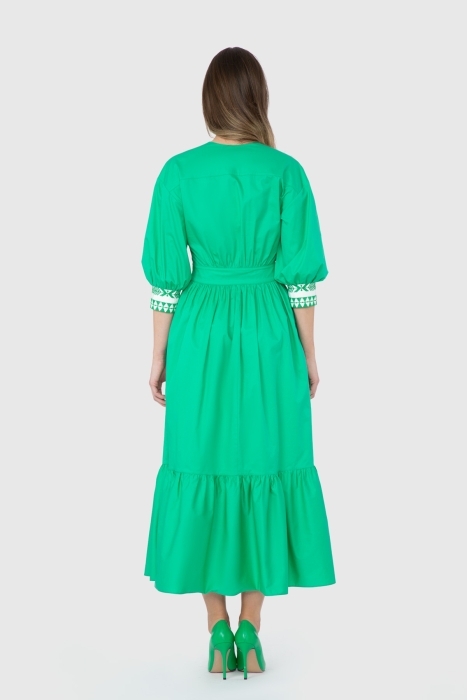 Gizia Embroidered Three Quarter Sleeve Green Long Dress. 3